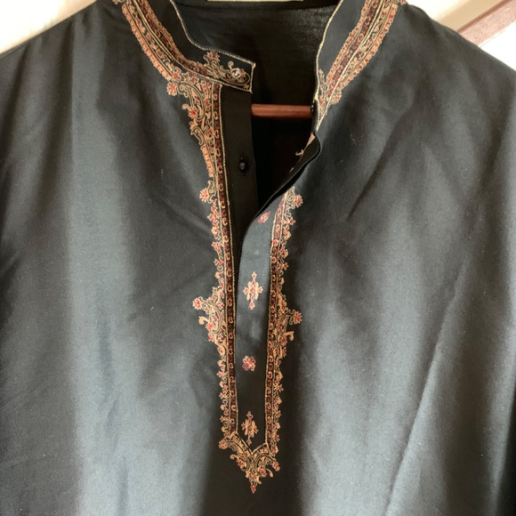 Men’s kurta set in black dhoti style pajama. Pink Lotus by Rina Bhandari - Picture 2 of 4